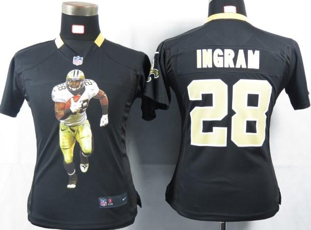 Cheap Women Nike New Orleans Saints 28 Ingram Black Portrait Fashion Game Jersey