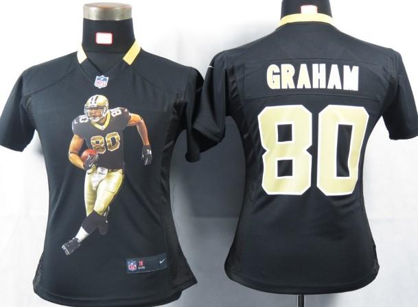 Cheap Women Nike New Orleans Saints 80 Graham Black Portrait Fashion Game Jersey