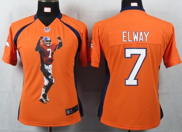Cheap Women Nike Denver Broncos 7 Elway Orange Portrait Fashion Game Jersey