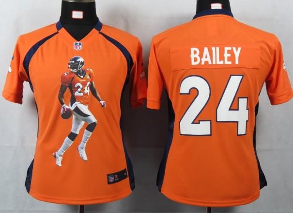 Cheap Women Nike Denver Broncos 24 Bailey Orange Portrait Fashion Game Jersey