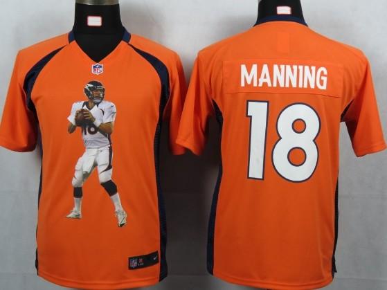 Kids Nike Denver Broncos 18 Manning Orange Portrait Fashion Game Jersey Cheap