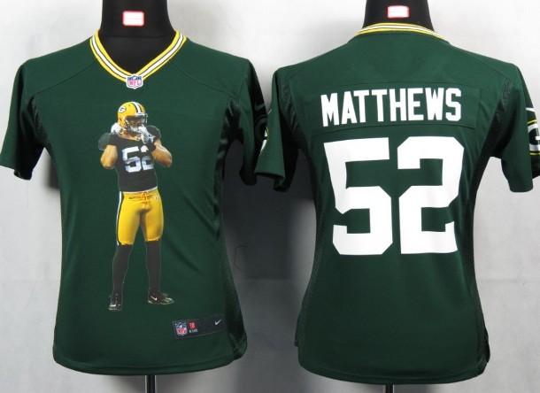 Cheap Women Nike Green Bay Packers 52 Matthews Green Portrait Fashion Game Jersey