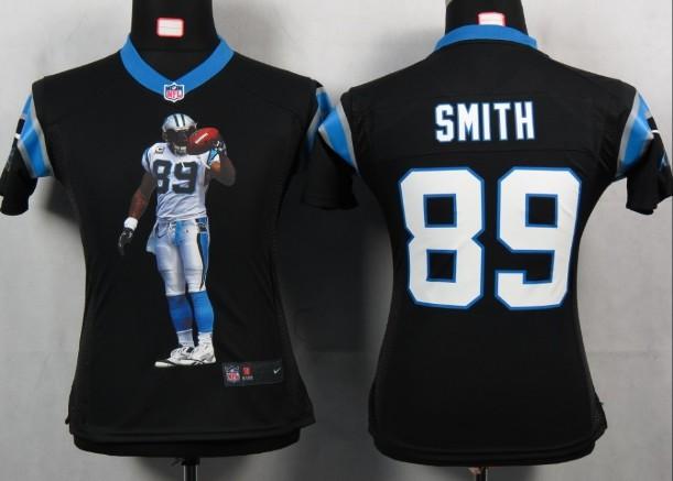 Cheap Women Nike Carolina Panthers 89 Smith Black Portrait Fashion Game Jersey
