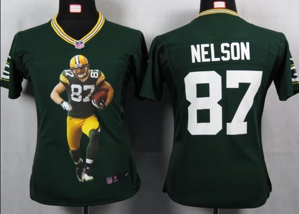 Cheap Women Nike Green Bay Packers 87 Nelson Green Portrait Fashion Game Jersey