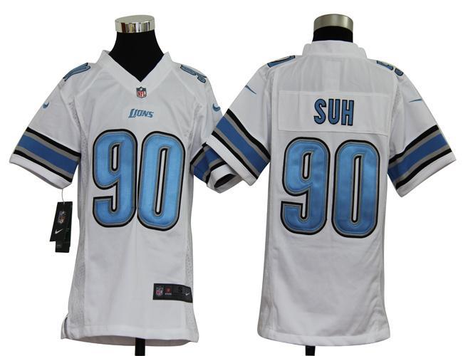 Kids Nike Detroit Lions 90# Ndamukong Suh White Nike NFL Jerseys Cheap