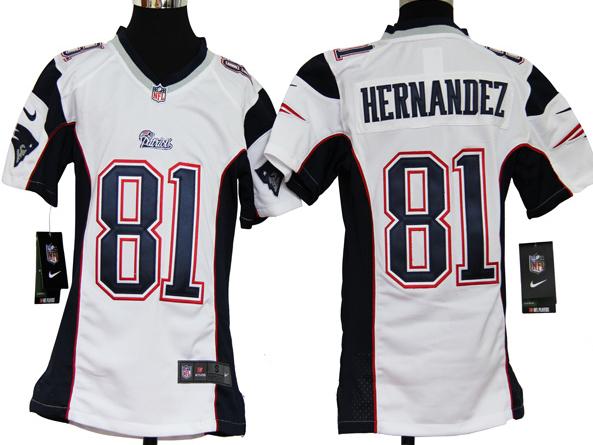 Kids Nike New England Patriots 81 Hernandez White Nike NFL Jerseys Cheap