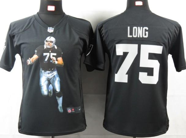 Kids Nike Oakland Raiders 75 Long Black Portrait Fashion Game Jerseys Cheap