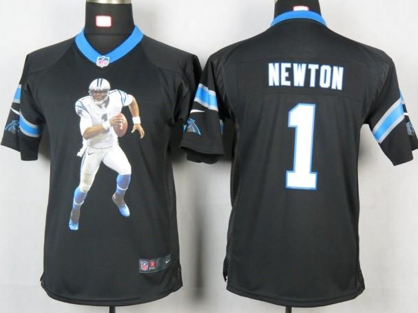 Kids Nike Carolina Panthers 1 Newton Black Portrait Fashion Game Jersey Cheap