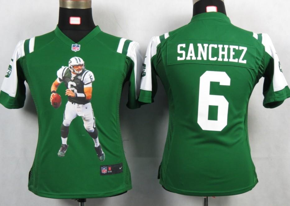Cheap Womens Nike New York Jets 6 Sanchez Green Portrait Fashion Game Jerseys