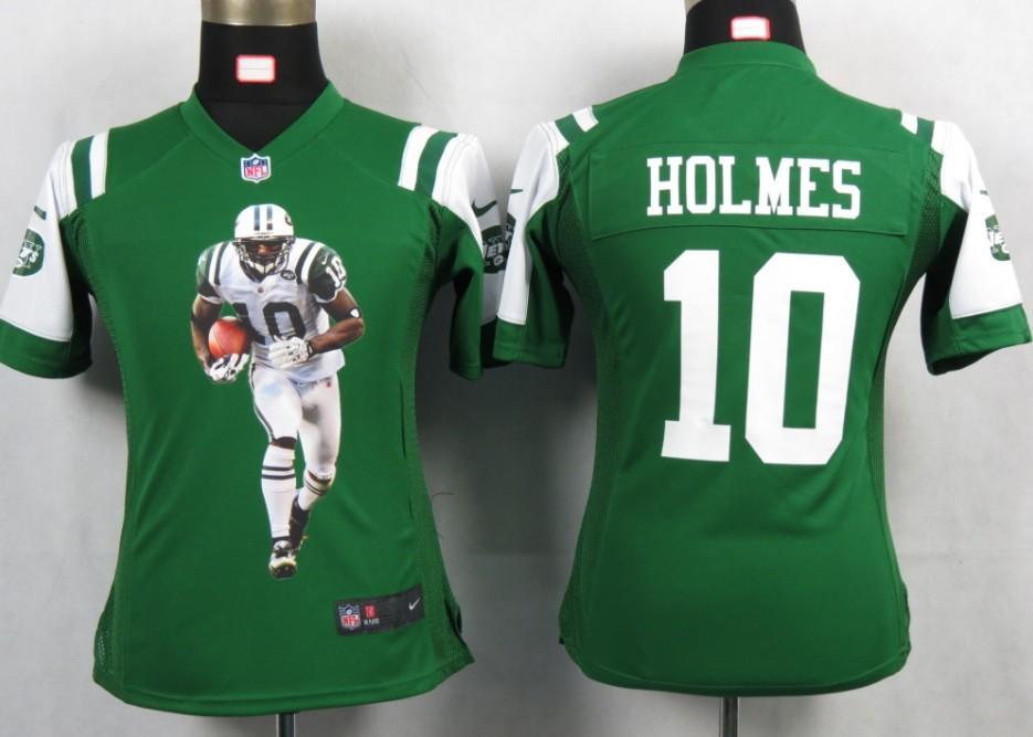 Cheap Womens Nike New York Jets 10 Holmes Green Portrait Fashion Game Jerseys