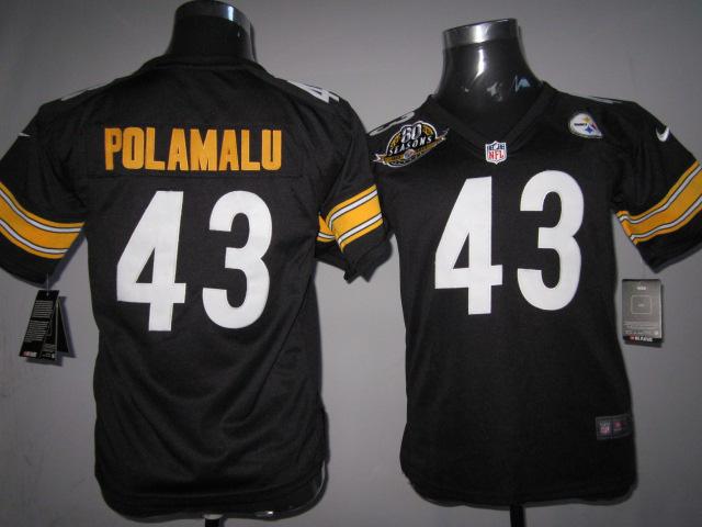 Cheap Women Nike Pittsburgh Steelers #43 Troy Polamalu Black Nike NFL Jerseys W 80 Anniversary Patch