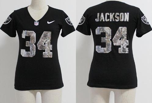 Cheap Women Nike Oakland Raiders 34 Jackson Black Handwork Sequin lettering Fashion NFL Jerseys