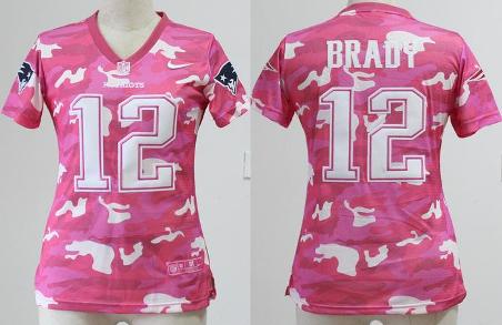 Cheap Women Nike New England Patriots 12 Tom Brady Pink Camo Fashion NFL Jerseys 2013 New