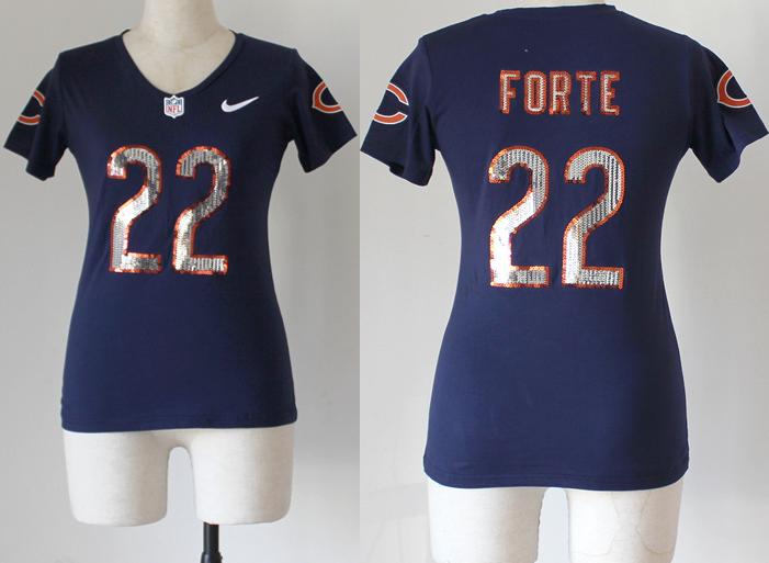 Cheap Women Nike Chicago Bears 22 Matt Forte Blue Handwork Sequin lettering Fashion NFL Jersey