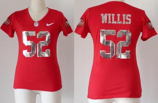 Cheap Women Nike San Francisco 49ers 52 Patrick Willis Red Handwork Sequin lettering Fashion NFL Jerseys