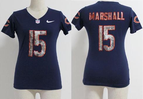 Cheap Women Nike Chicago Bears 15 Brandon Marshall Blue Handwork Sequin lettering Fashion NFL Jersey