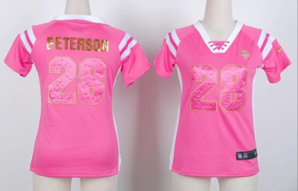 Cheap Women Nike Minnesota Vikings 28 Adrian Peterson Pink Handwork Sequin Name Fashion NFL Jerseys