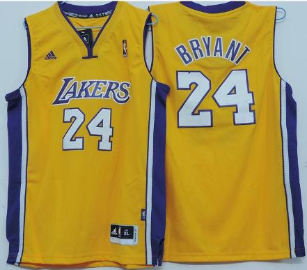 Kids Los Angeles Lakers 24 Kobe Bryant Yellow Revolution 30 Swingman NBA Jerseys Cheap