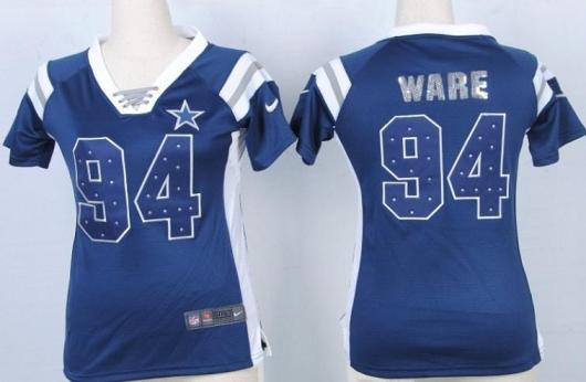 Cheap Women Nike Dallas Cowboys 94 DeMarcus Ware Blue Handwork Sequin Name Fashion NFL Jersey