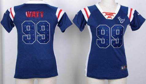 Cheap Women Nike Houston Texans 99 J.J. Watt Blue Handwork Sequin Name Fashion NFL Jerseys