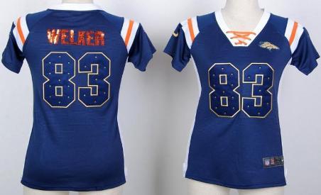 Cheap Women Nike Denver Broncos 83 Wes Welker Blue Handwork Sequin Name Fashion NFL Jerseys