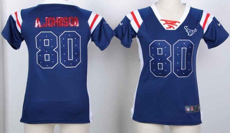Cheap Women Nike Houston Texans 80 Andre Johnson Blue Handwork Sequin Name Fashion NFL Jerseys
