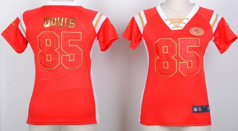 Cheap Women Nike San Francisco 49ers 85 Vernon Davis Red Handwork Sequin Name Fashion NFL Jerseys