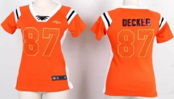 Cheap Women Nike Denver Broncos 87# Eric Decker Orange Handwork Sequin Name Fashion NFL Jerseys