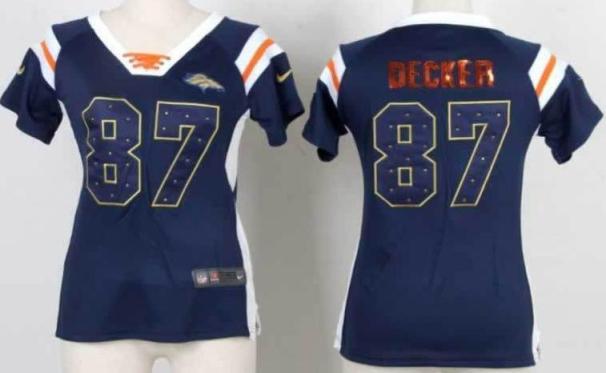 Cheap Women Nike Denver Broncos 87# Eric Decker Blue Handwork Sequin Name Fashion NFL Jerseys