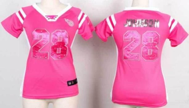 Cheap Women Nike Tennessee Titans 28 Chris Johnson Pink Handwork Sequin Name Fashion NFL Jerseys
