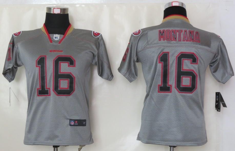 Kids Nike San Francisco 49ers 16 Joe Montana Grey Lights Out Elite NFL Jerseys Cheap
