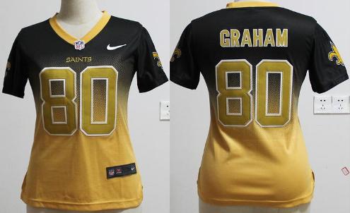 Cheap Women Nike New Orleans Saints 80 Jimmy Graham Black Gold Drift Fashion II Elite NFL Jerseys