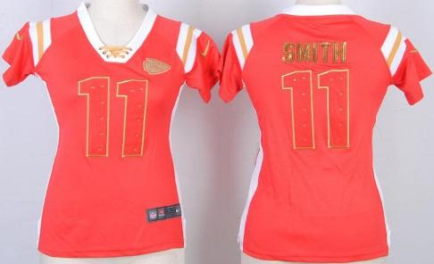 Cheap Women Nike Kansas City Chiefs 11 Alex Smith Red Handwork Sequin Name Fashion NFL Jersey