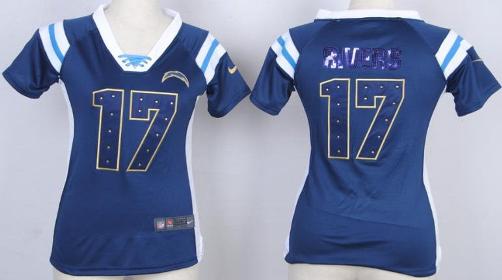 Cheap Women Nike San Diego Chargers 17 Philip Rivers Blue Handwork Sequin Name Fashion NFL Jersey