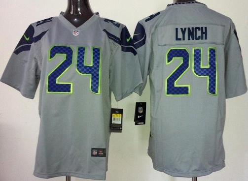 Kids Nike Seattle Seahawks 24 Marshawn Lynch Grey NFL Jerseys Cheap