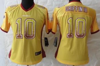 Cheap Women Nike Washington Redskins 10 Robert Griffin III Gold Elite Drift Fashion NFL Jerseys