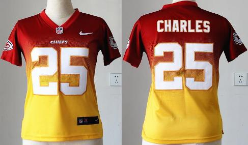 Cheap Women Nike Kansas City Chiefs 25 Jamaal Charles Red Gold Elite Drift Fashion II NFL Jerseys