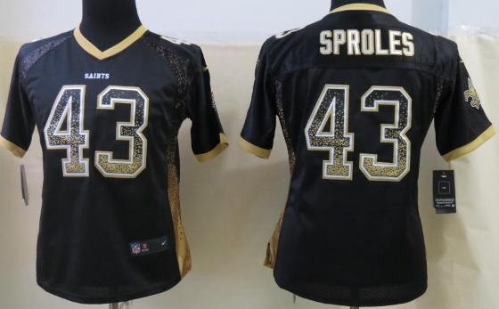 Cheap Women Nike New Orleans Saints 43 Darren Sproles Elite Drift Fashion Black NFL Jerseys