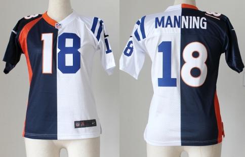 Cheap Women Nike Indianapolis Colts Denver Broncos 18 Peyton Manning Blue White Split Elite NFL Jerseys