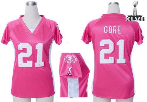 Cheap Women Nike San Francisco 49ers 21 Frank Gore Pink Draft Him Ii Top 2013 Super Bowl NFL Jersey