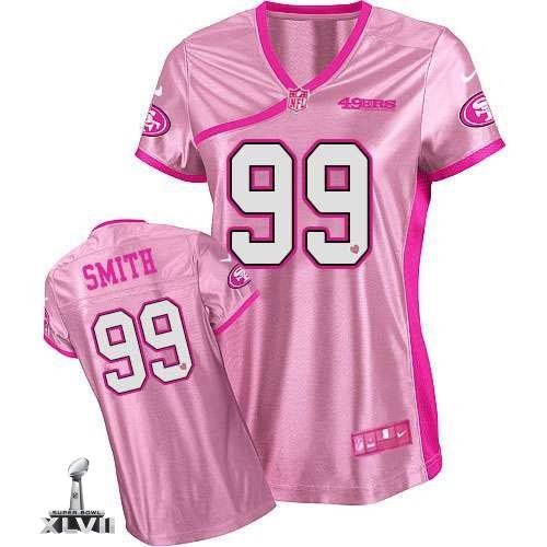 Cheap Women Nike San Francisco 49ers 99 Aldon Smith Pink Be Luv D Fashion 2013 Super Bowl NFL Jersey