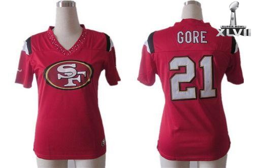 Cheap Women Nike San Francisco 49ers 21 Frank Gore Red Team Logo Fashion Womens 2013 Super Bowl NFL Jersey
