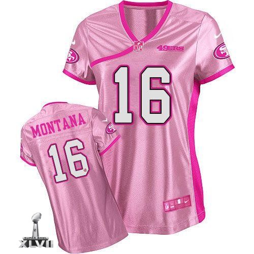 Cheap Women Nike San Francisco 49ers 16 Joe Montana Pink Be Luv D Fashion 2013 Super Bowl NFL Jersey
