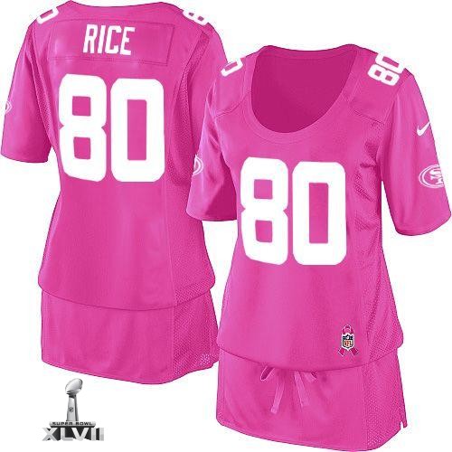 Cheap Women Nike San Francisco 49ers 80 Jerry Rice Pink Breast Cancer Awareness 2013 Super Bowl NFL Jersey