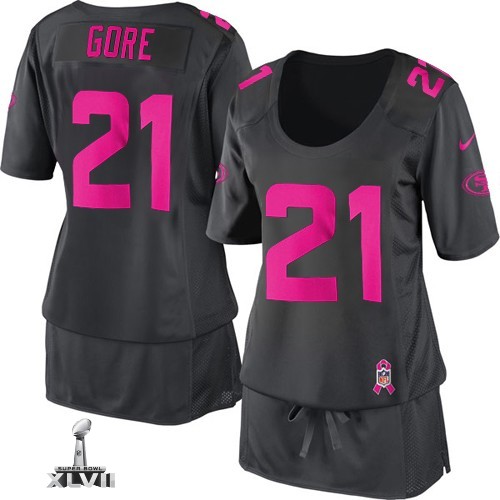 Cheap Women Nike San Francisco 49ers 21 Frank Gore Dark Grey Breast Cancer Awareness 2013 Super Bowl NFL Jersey
