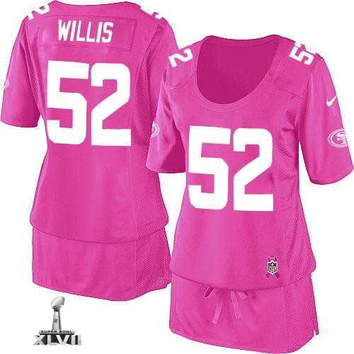 Cheap Women Nike San Francisco 49ers 52 Patrick Willis Pink Breast Cancer Awareness 2013 Super Bowl NFL Jersey