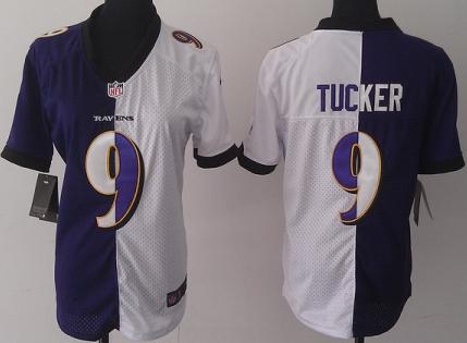 Cheap Women Nike Baltimore Ravens 9 Justin Tucker Purple White Split NFL Jerseys