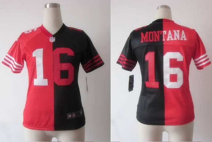 Cheap Women Nike San Francisco 49ers 16 Joe Montana Black Red Split Elite NFL Jerseys