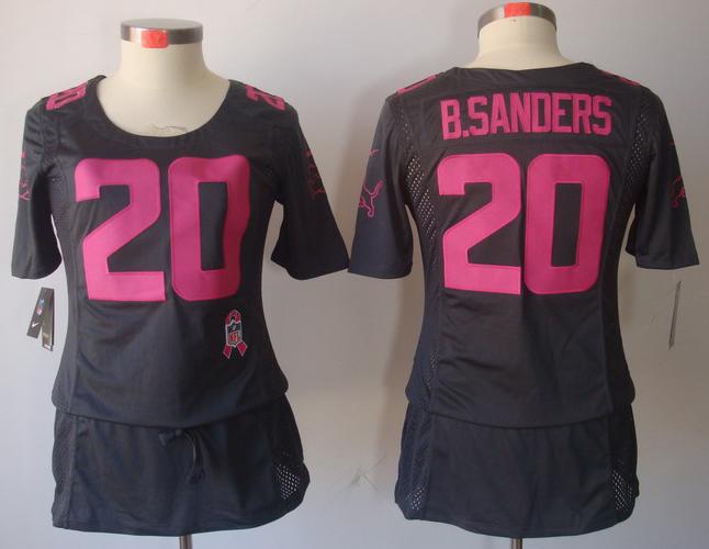Cheap Women Nike Detroit Lions 20 B.Sanders Grey Breast Cancer Awareness NFL Jersey