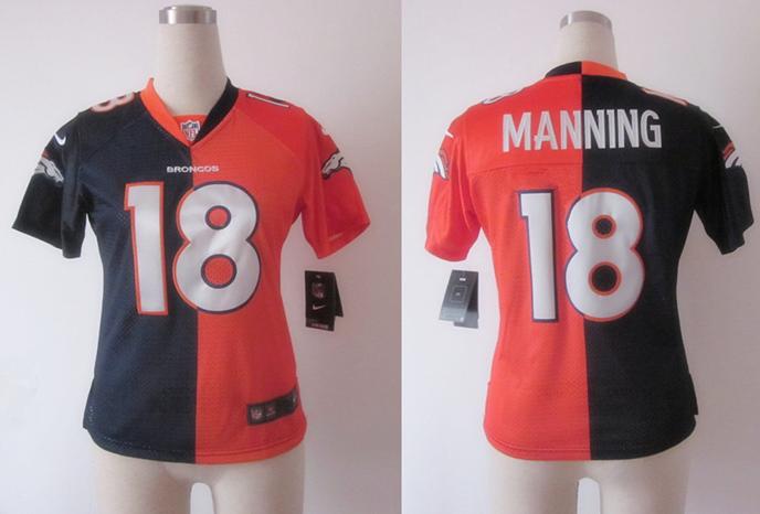 Cheap Women Nike Denver Broncos 18# Peyton Manning Blue Orange Split Elite NFL Jerseys